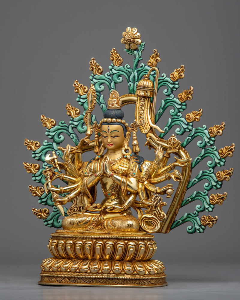 Cundi Bodhisattva Gilded in Pure Gold | Zhǔntí Púsà Hand-Carved Statue