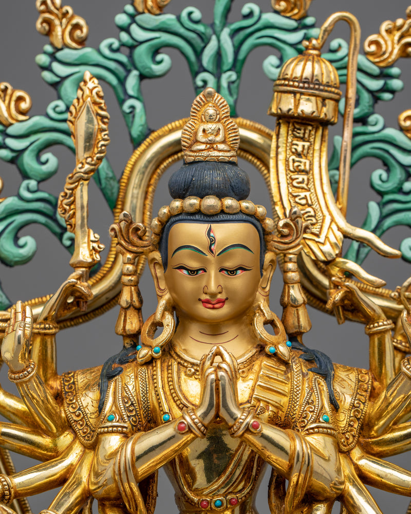 Cundi Bodhisattva Gilded in Pure Gold | Zhǔntí Púsà Hand-Carved Statue
