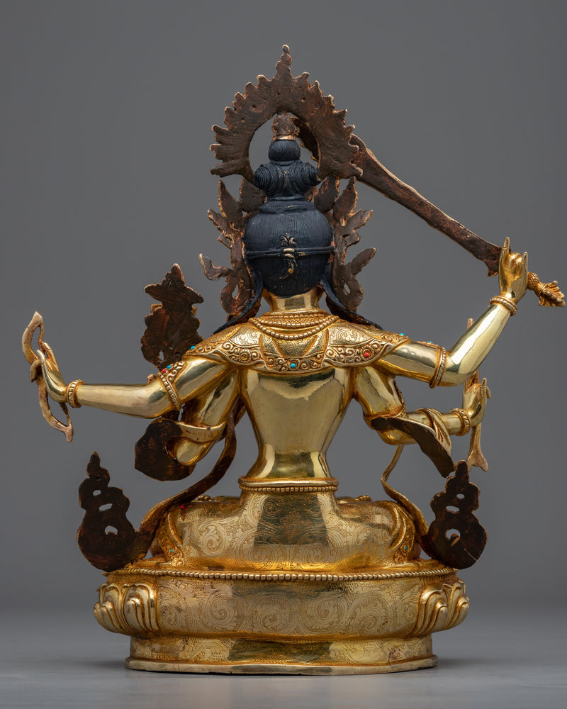 Manjushri, Bodhisattva of Wisdom, Statue | Genuine Gold Gilded Sculpture