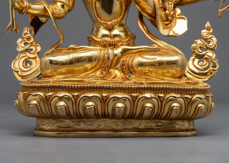 Manjushri, Bodhisattva of Wisdom, Statue | Genuine Gold Gilded Sculpture
