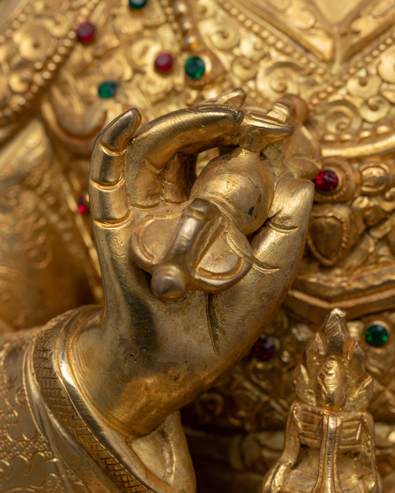 Guru Rinpoche, Padmasambhava Statue | Gold Gilded Buddhist Statuette
