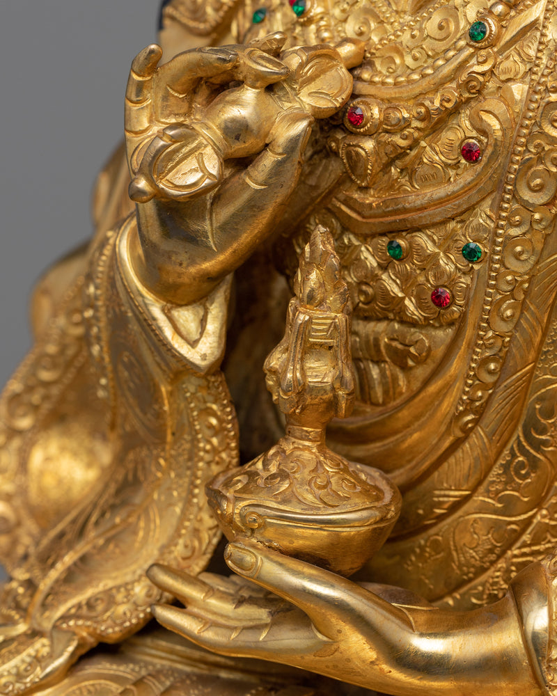 Guru Rinpoche, Padmasambhava Statue | Gold Gilded Buddhist Statuette