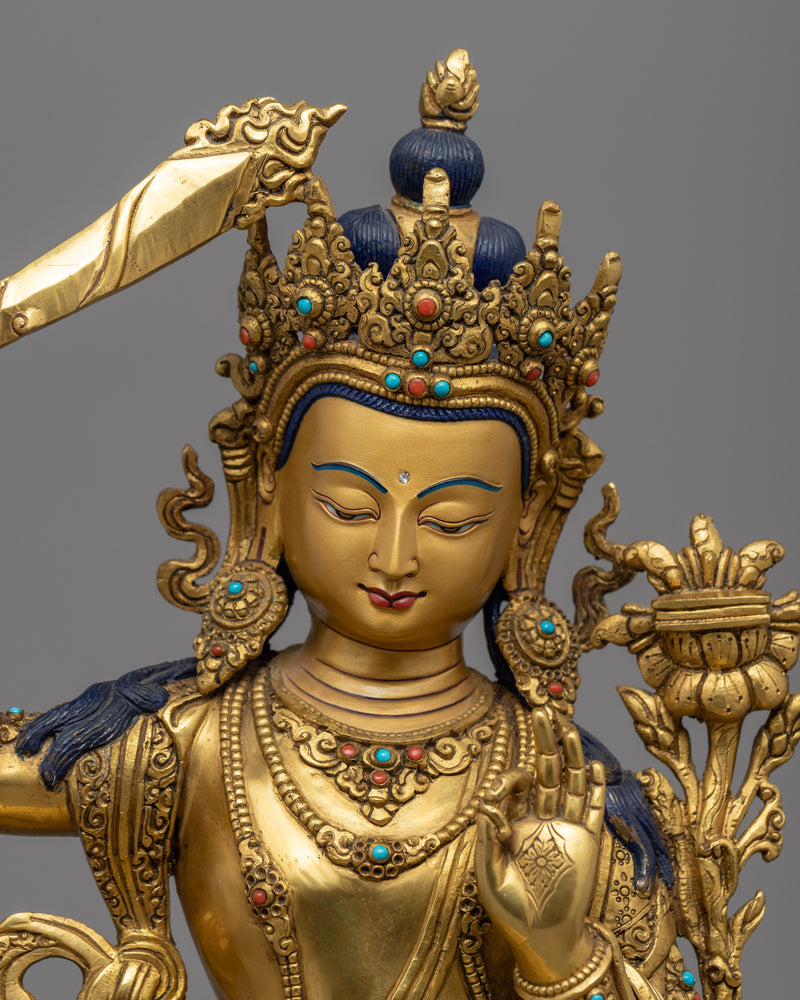 Bodhisattva Manjushri, of Wisdom Statue | Gold Gilded Buddhist Art