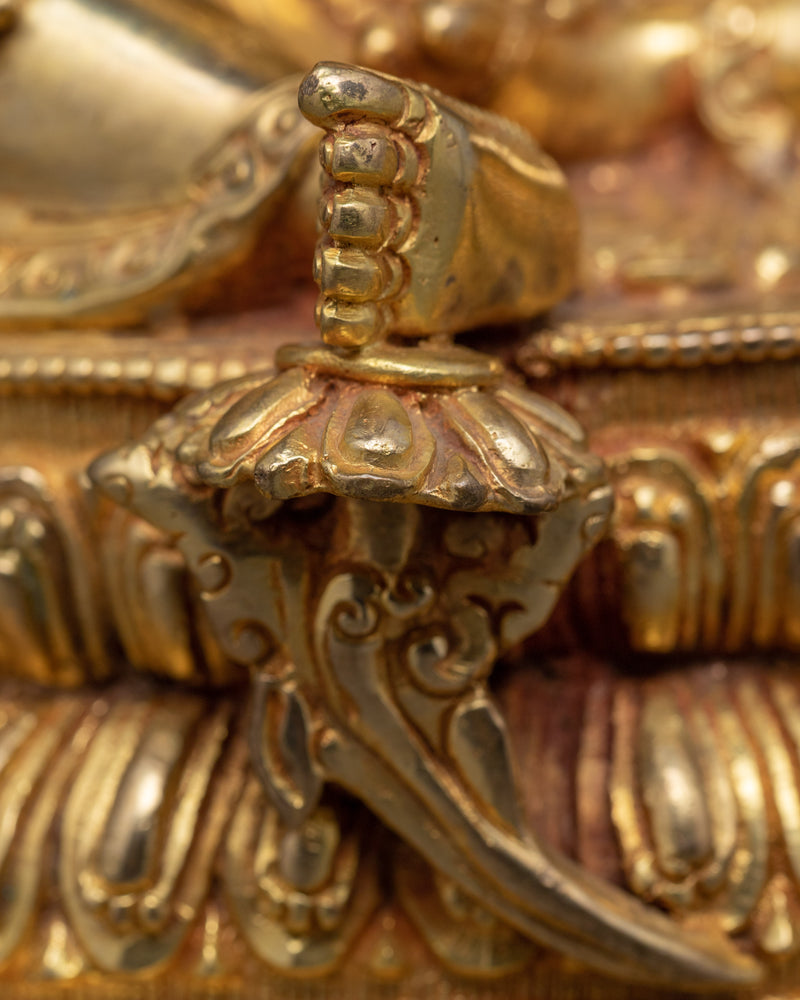 Traditionally Hand Carved Beautiful Green Tara Statue |  Gold-Plated Himalayan Art