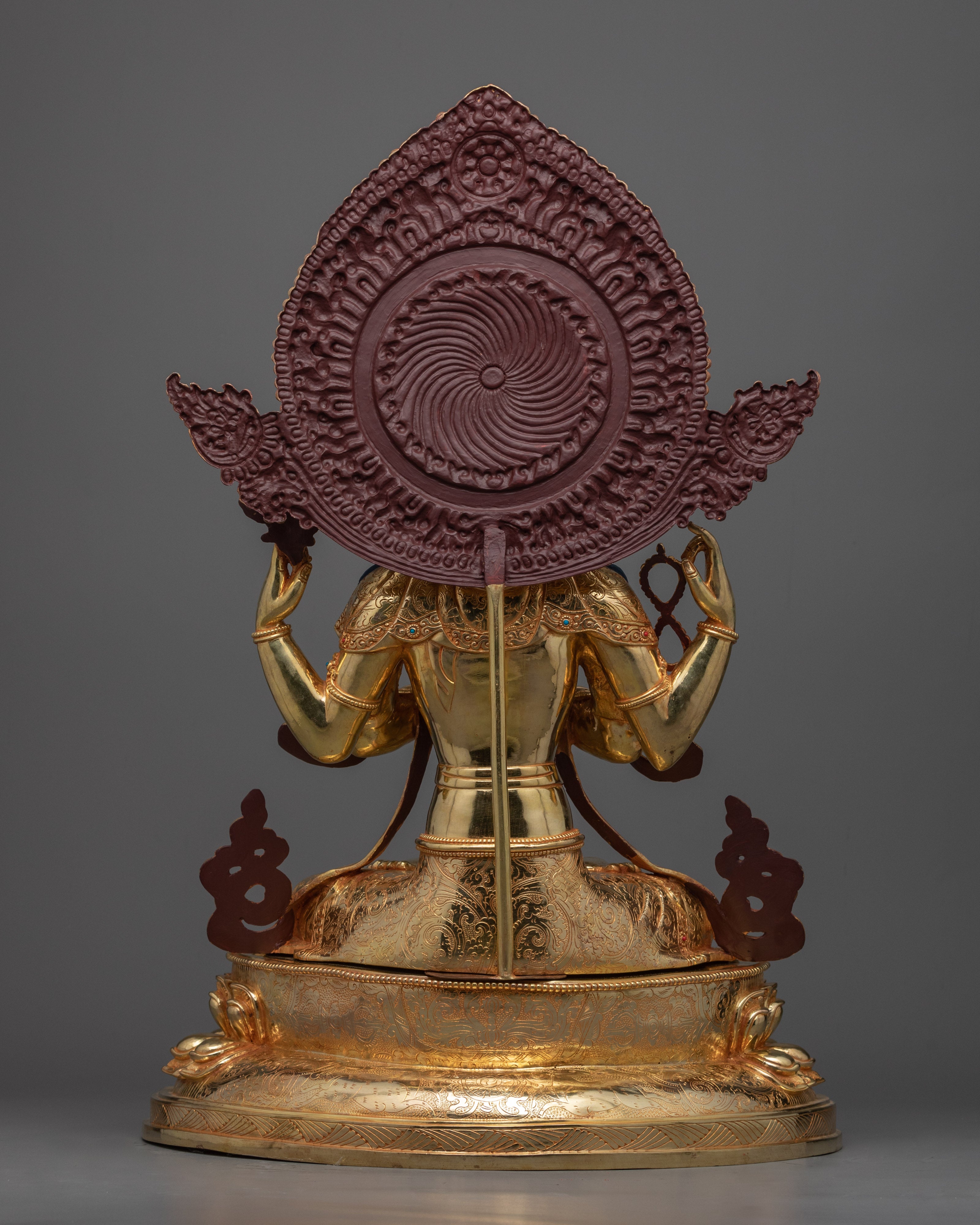 Gold Gilded Four Armed Chenrezig Sculpture | Himalayan Buddhist Art