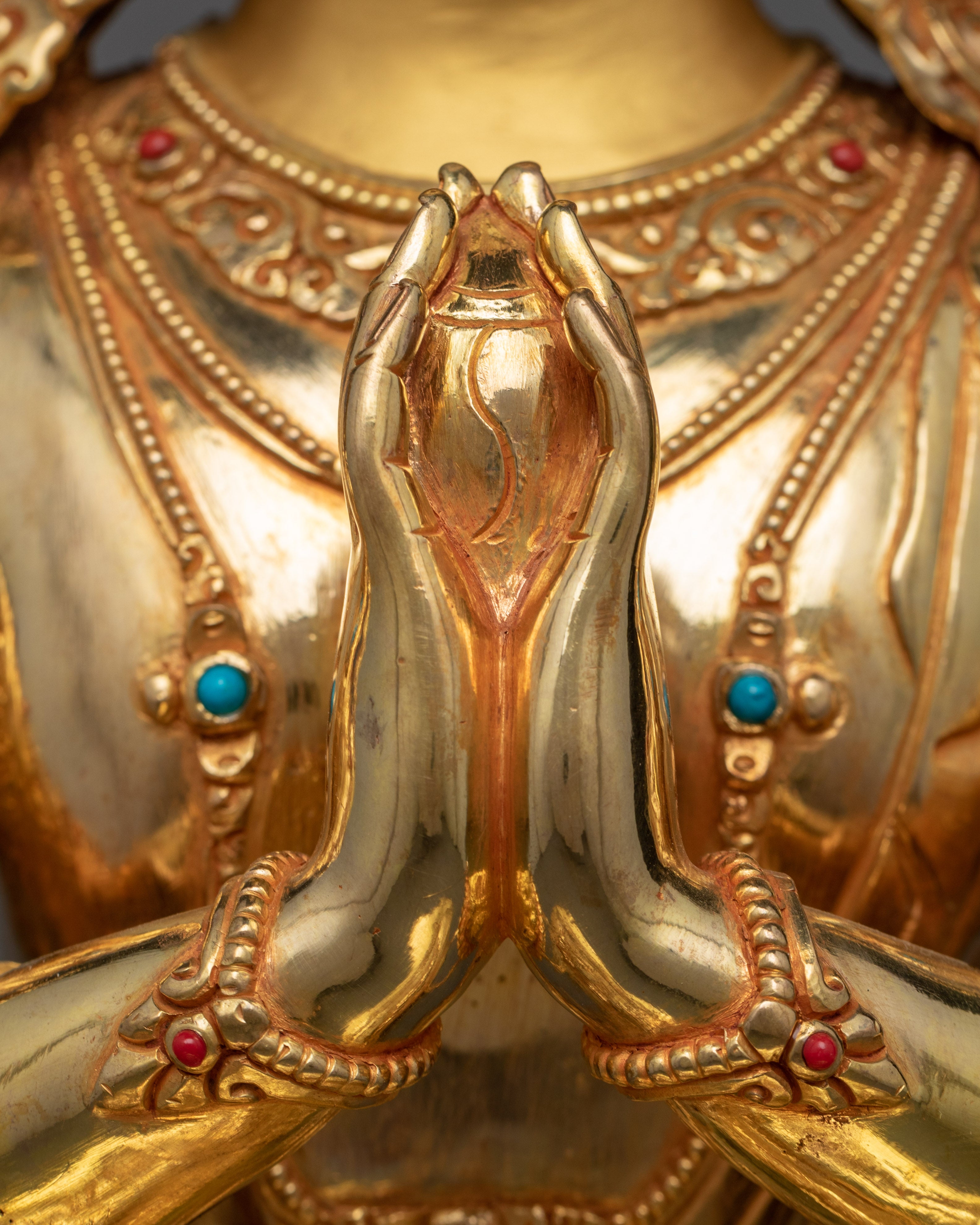 Gold Gilded Four Armed Chenrezig Sculpture | Himalayan Buddhist Art