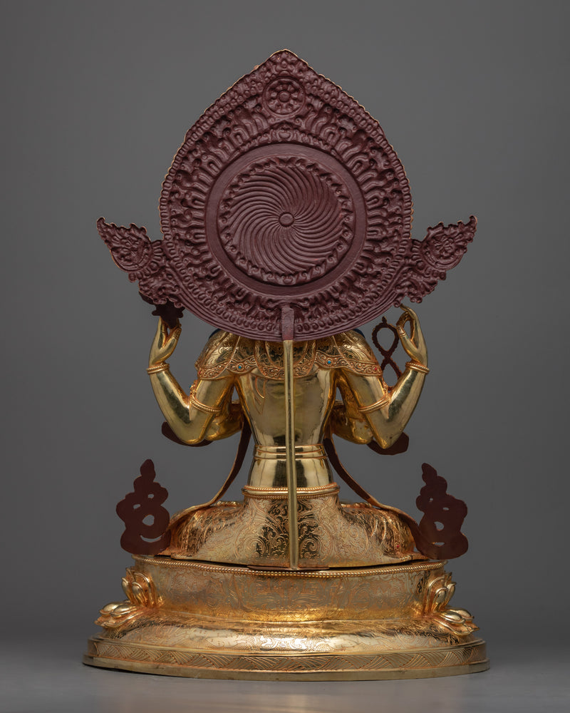 Gold Gilded Four Armed Chenrezig Sculpture | Himalayan Buddhist Art