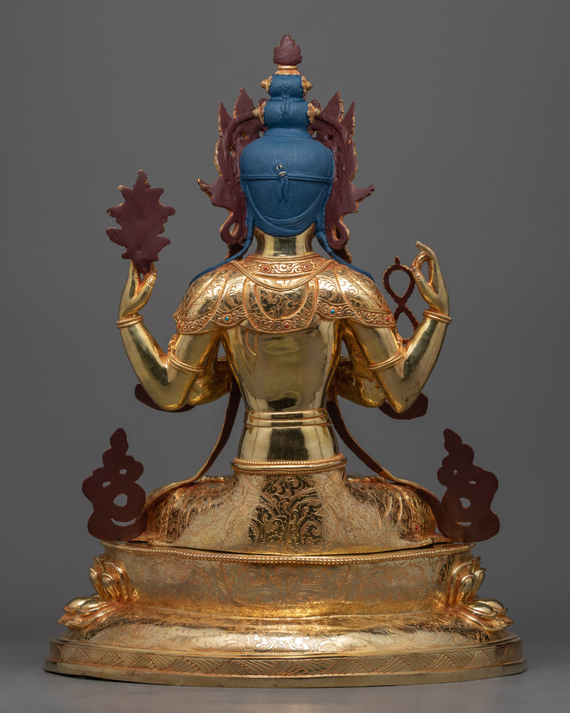Gold Gilded Four Armed Chenrezig Sculpture | Himalayan Buddhist Art