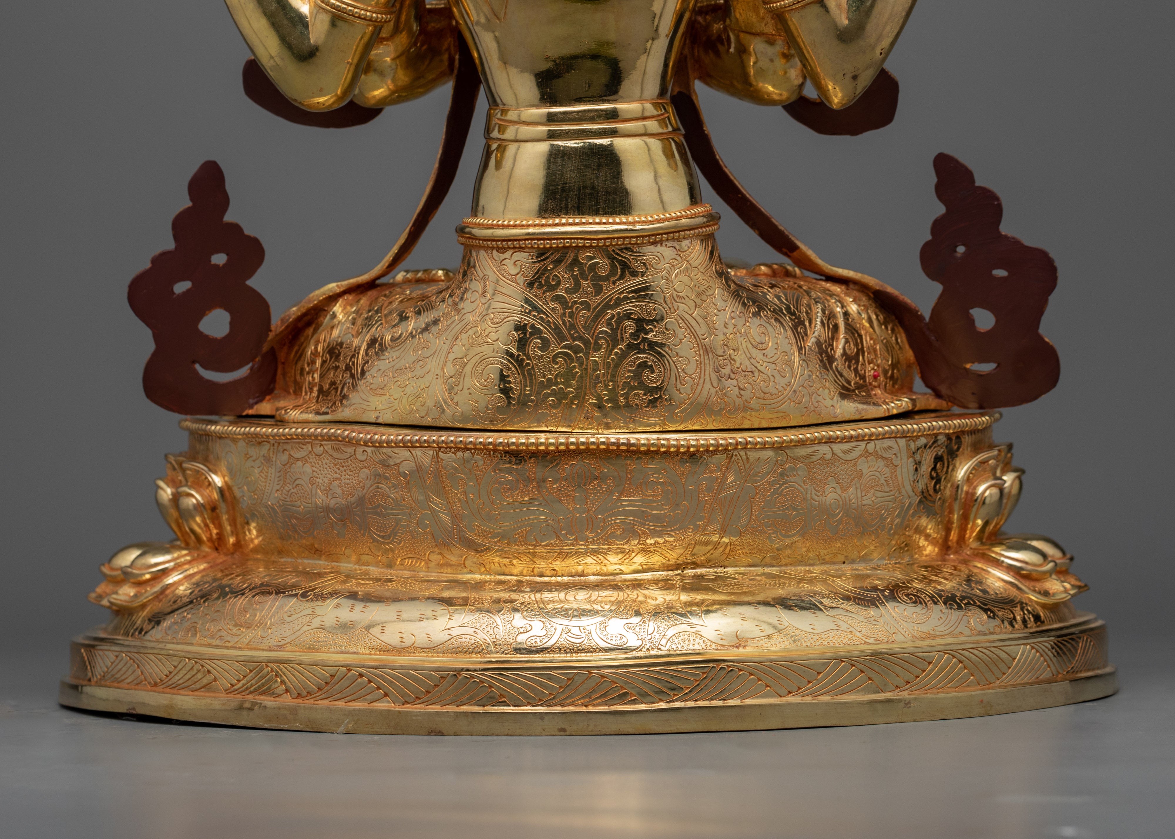 Gold Gilded Four Armed Chenrezig Sculpture | Himalayan Buddhist Art