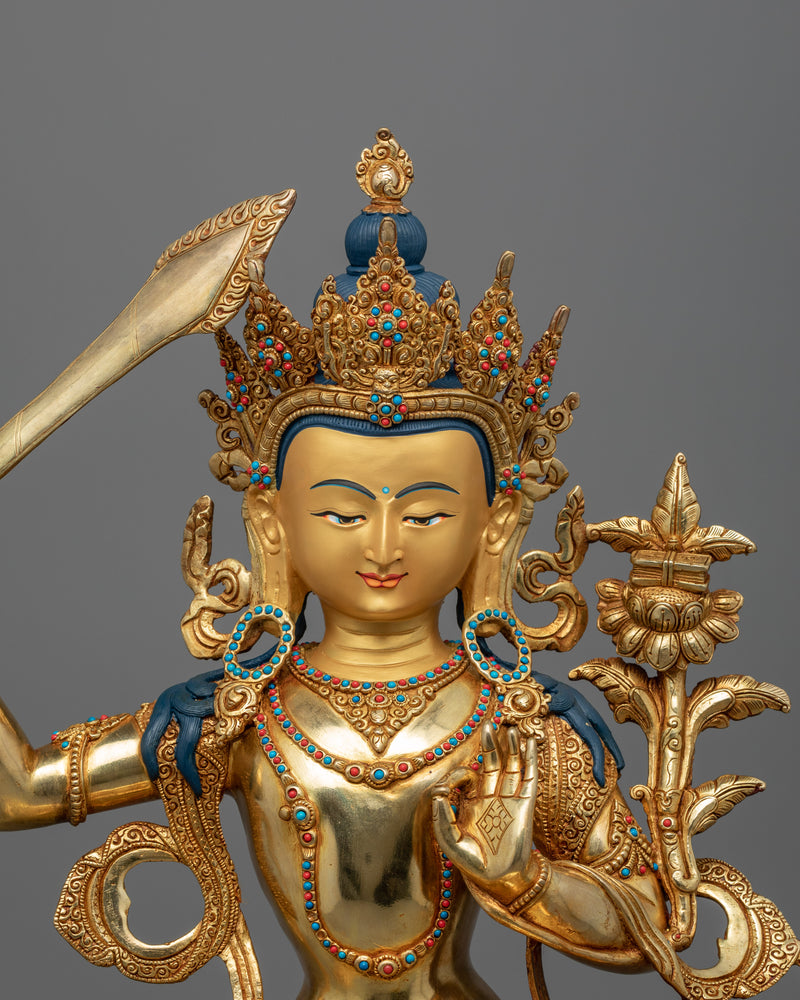 Manjushri Bodhisattva of Wisdom Statue | Traditional Himalayan Buddhist Art