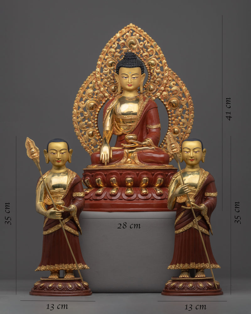 Buddha Shakyamuni Statue With Disciples | Finely Carved Traditional Statue Set