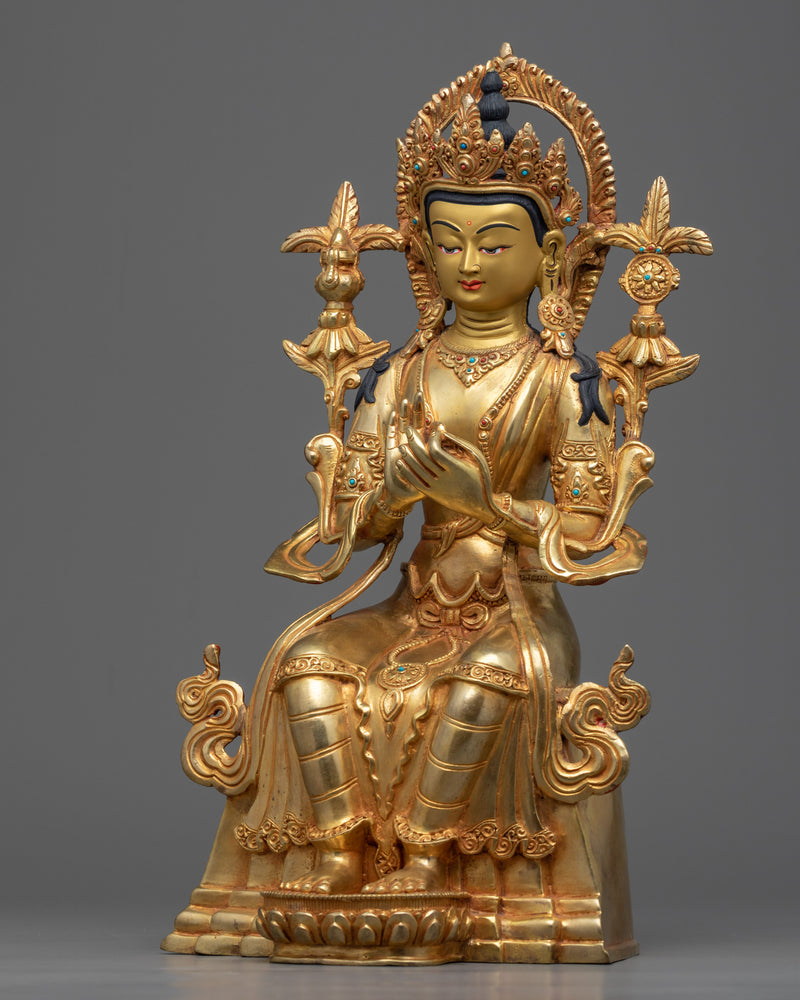 24K Gold Gilded Buddha Maitreya Statue | Traditional Himalayan Artwork of Nepal