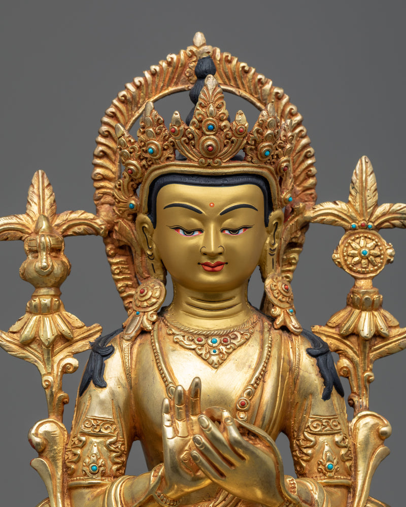 24K Gold Gilded Buddha Maitreya Statue | Traditional Himalayan Artwork of Nepal