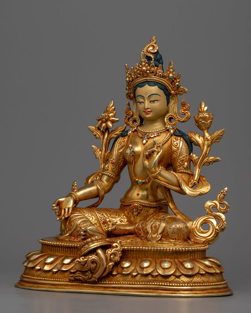 Green Tara, Bodhisattva Female Statue | Buddhist Traditional Sculpture