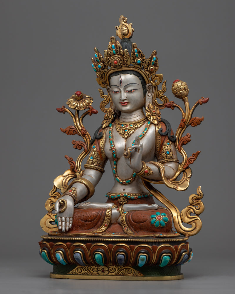White Tara Bodhisattva Statue | Female Bodhisattva Gold Gilded Statue