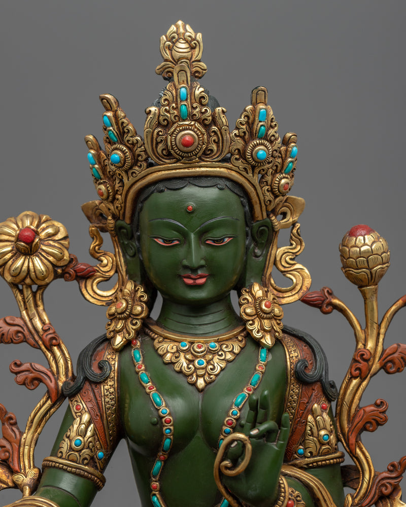 Wise Green Tara Bodhisattva Statue | Buddhist Female Bodhisattva Statue