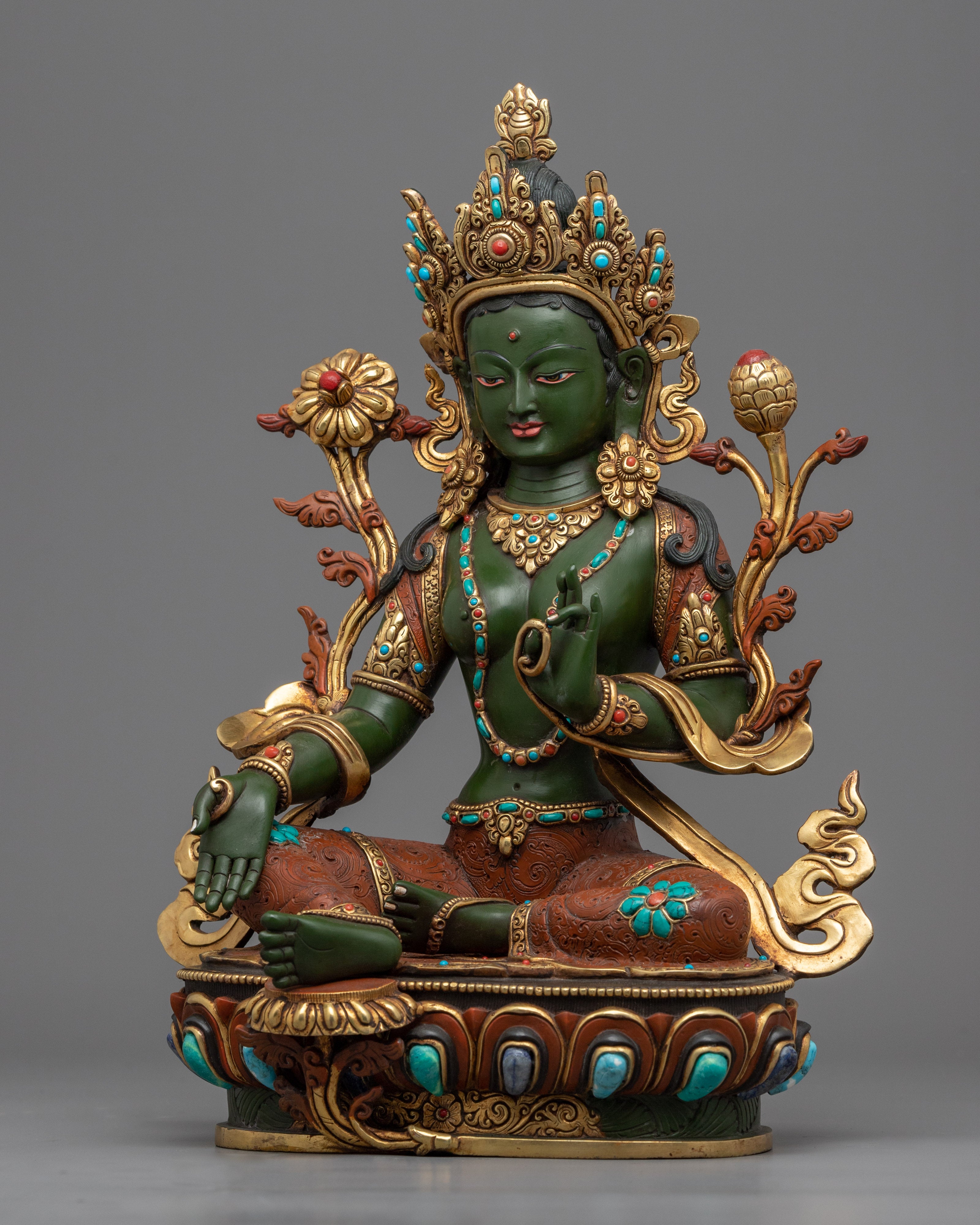 Wise Green Tara Bodhisattva Statue | Buddhist Female Bodhisattva Statue