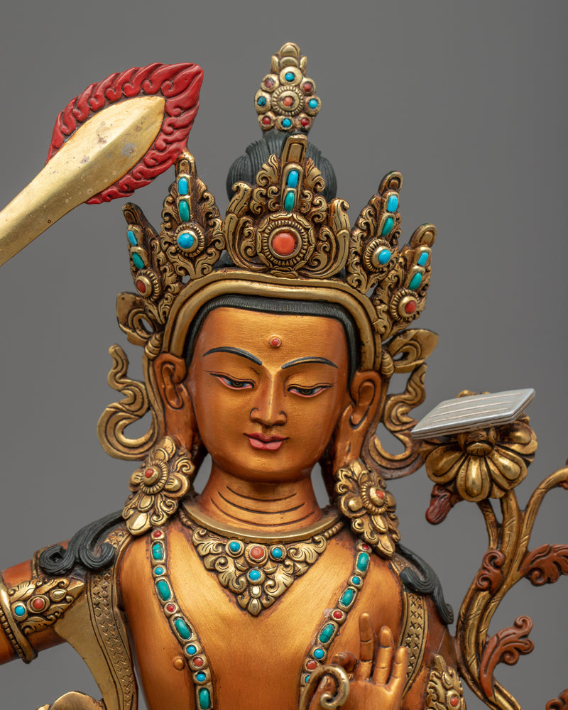 Wise Manjushri Bodhisattva Statue for Meditation | Traditional Himalayan Buddhist Art