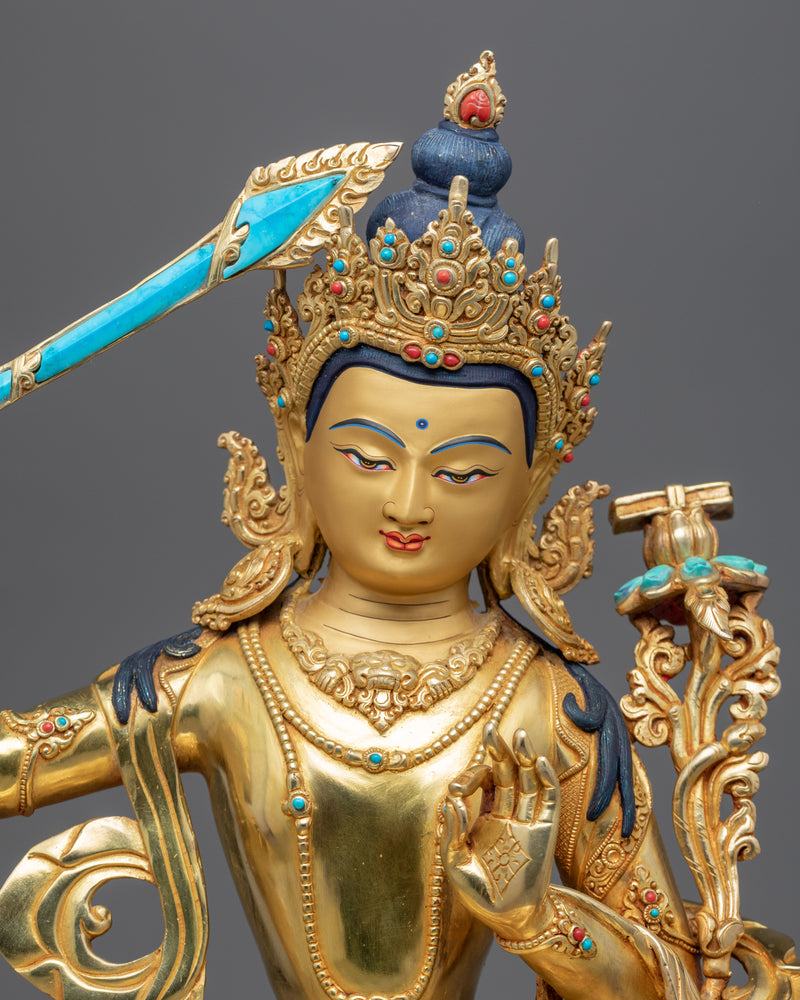 Manjushri Bodhisattva of Wisdom Statue |  Fiery Sword Wielding Bodhisattva Art