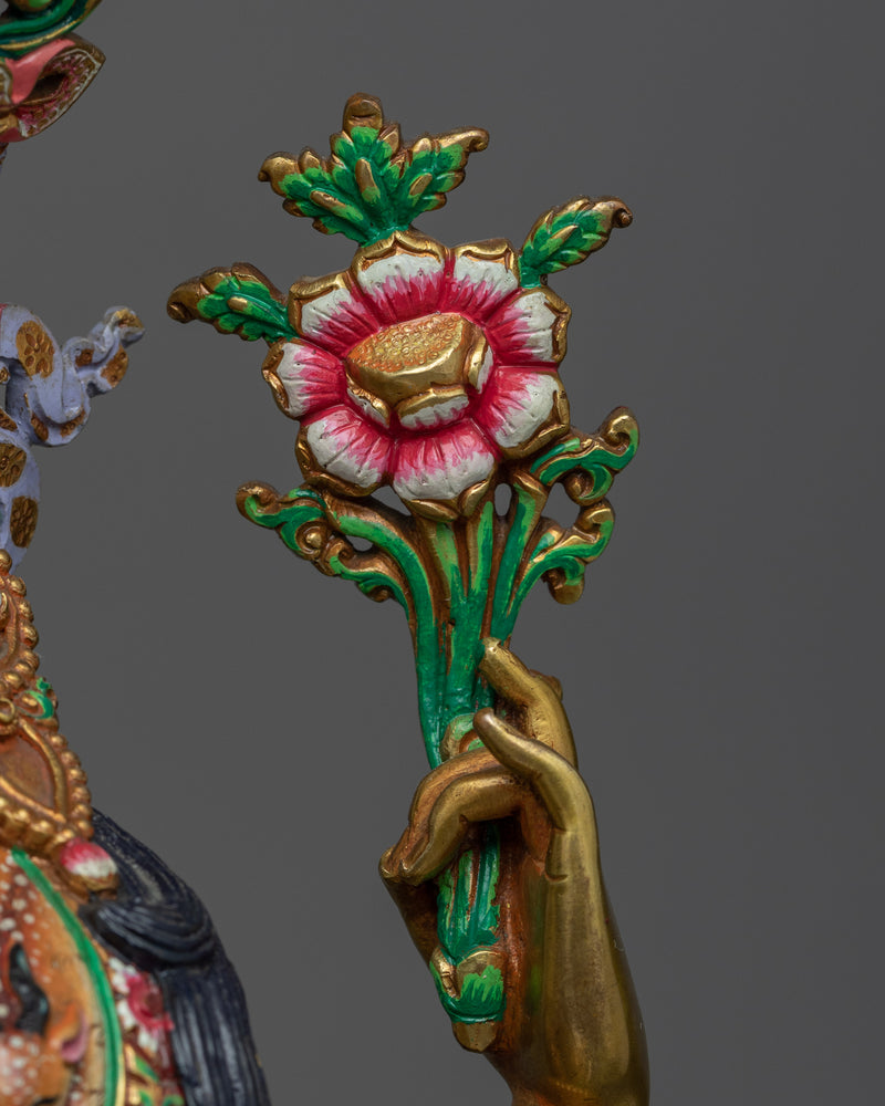 Gold Gilded Statue of 4 Armed Chenrezig |  Hand-Carved Avalokiteshvara Statue