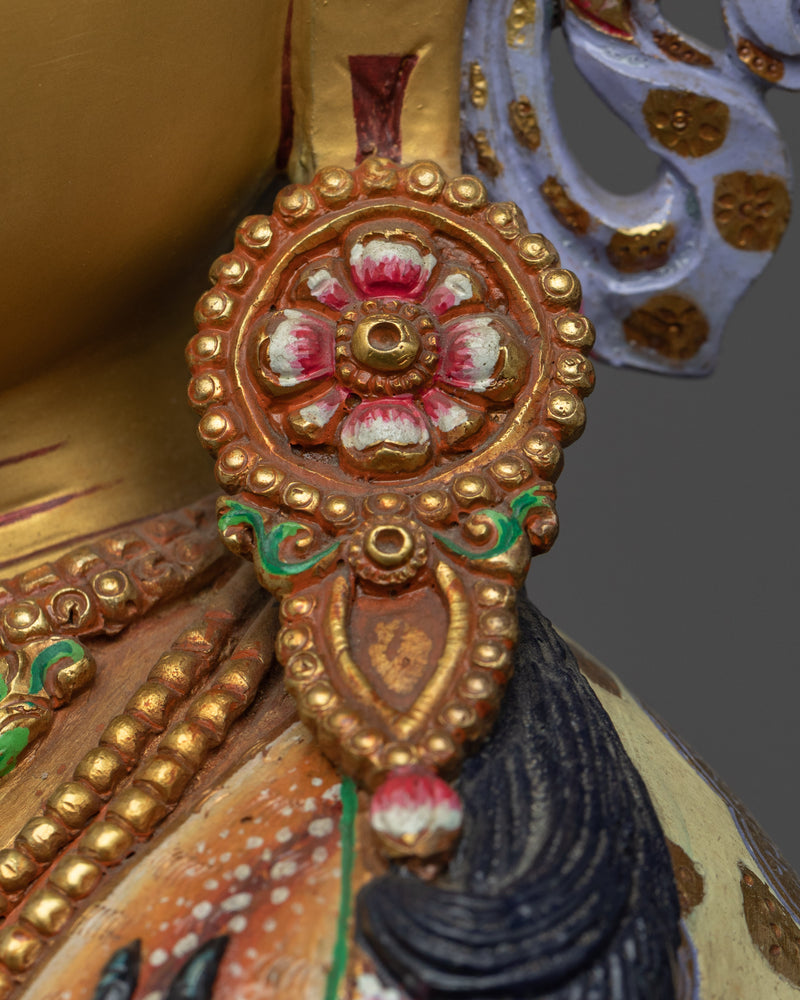 Gold Gilded Statue of 4 Armed Chenrezig |  Hand-Carved Avalokiteshvara Statue