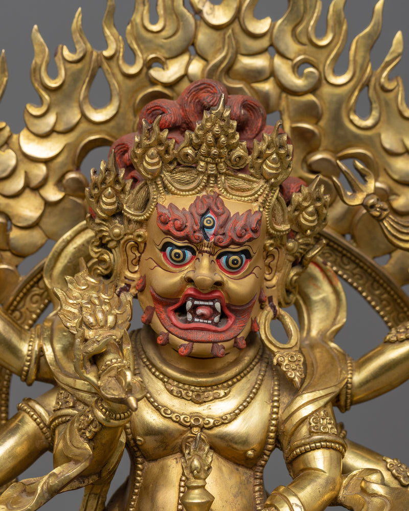 Wrathful Deity, White Mahakala Statue | Traditional Tibetan Buddhist Artwork
