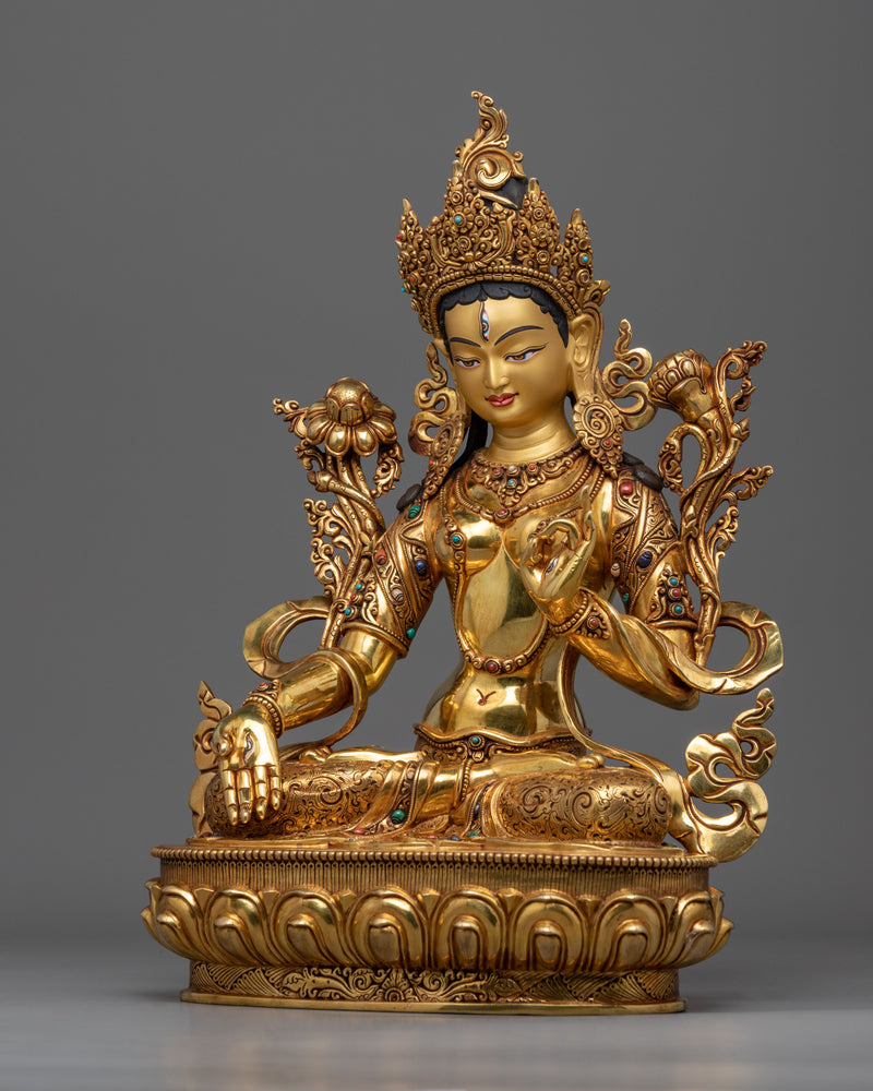 White Tara, the Female Bodhisattva of Compassion Statue | Gold Gilded Buddhist Artwork