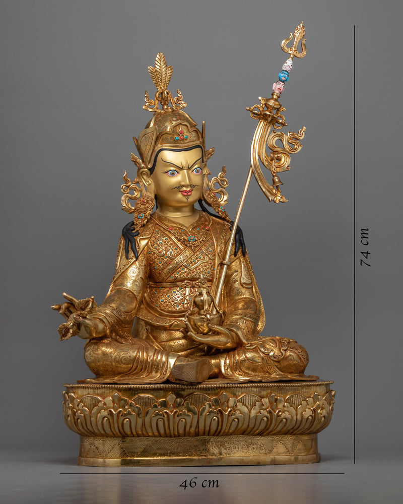Guru Rinpoche Padmasambhava 24K Gold Gilded Statue | Traditional Buddhist Artwork