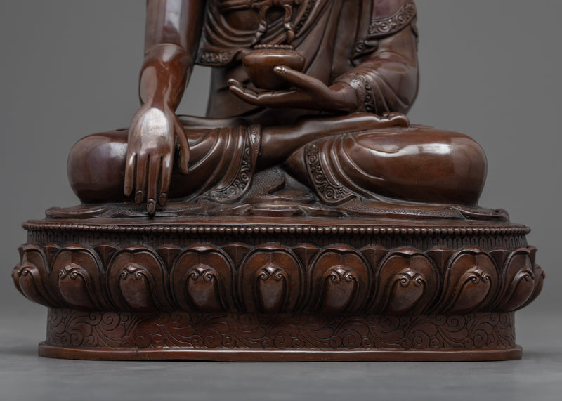 Oxidized Copper Statue of Seated Shakyamuni Buddha | Historical Buddha Statue