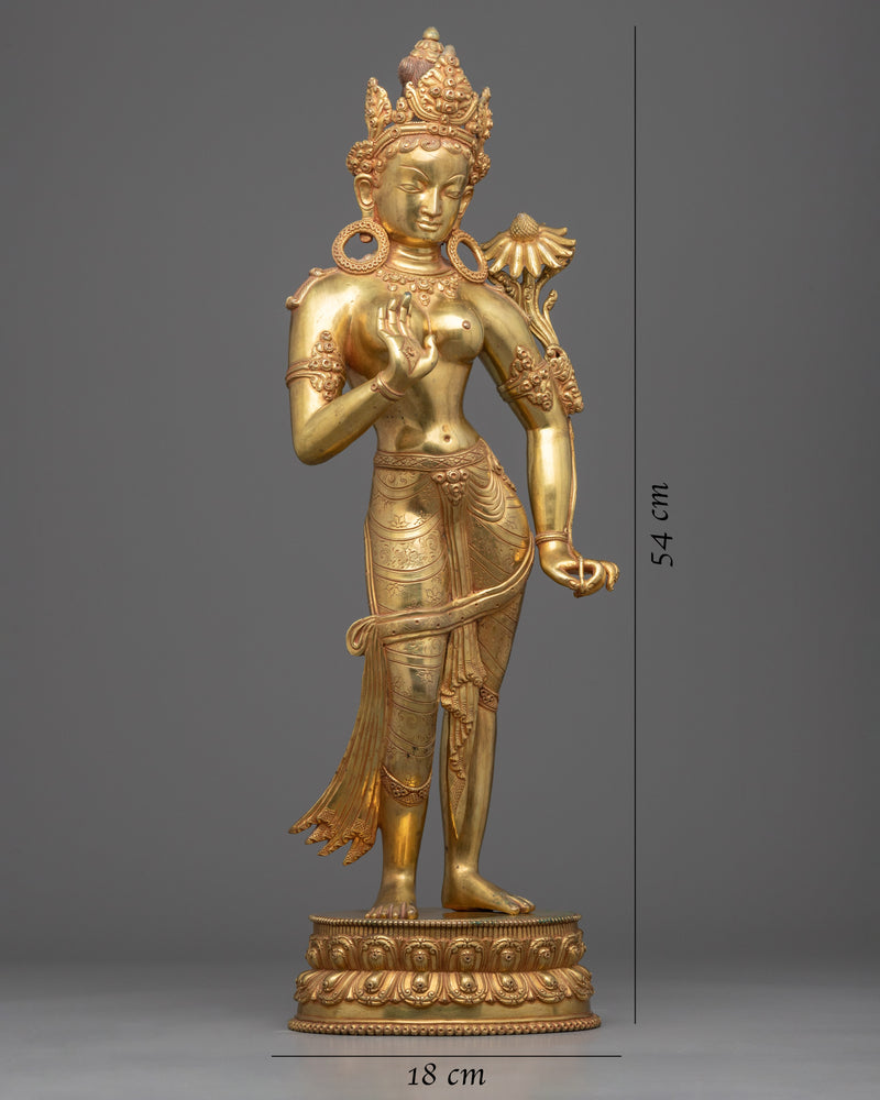 Standing Green Tara Statue | Hand Carved Female Bodhisattva Statue