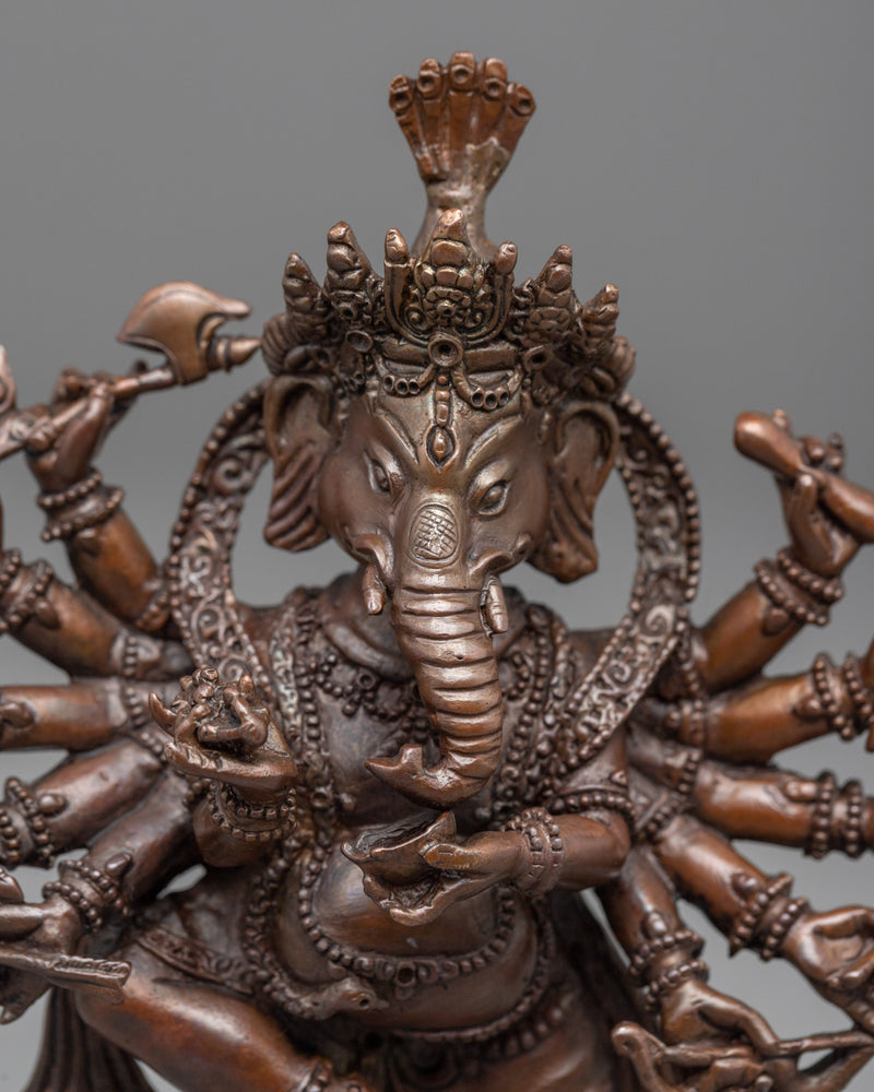 Oxidized Copper Ganesh Statue | Tibetan Style Religious Sculpture