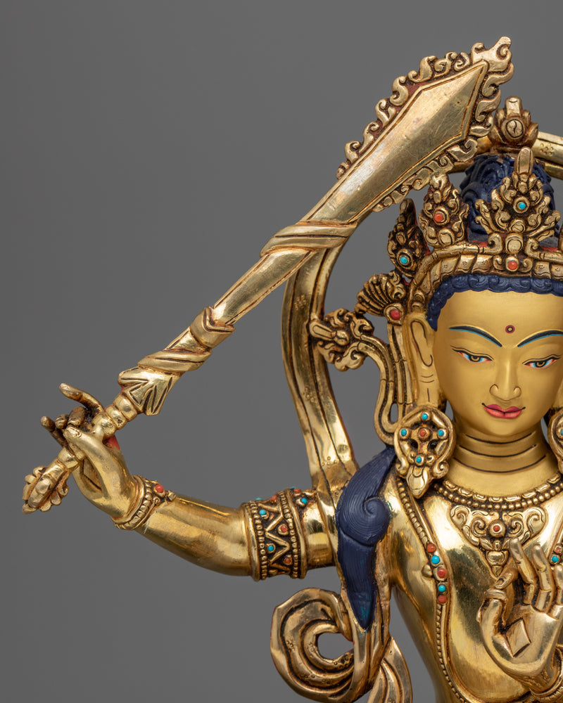 Sword Wielding Manjushri Bodhisattva Statue | Himalayan Style Buddhist Artistry