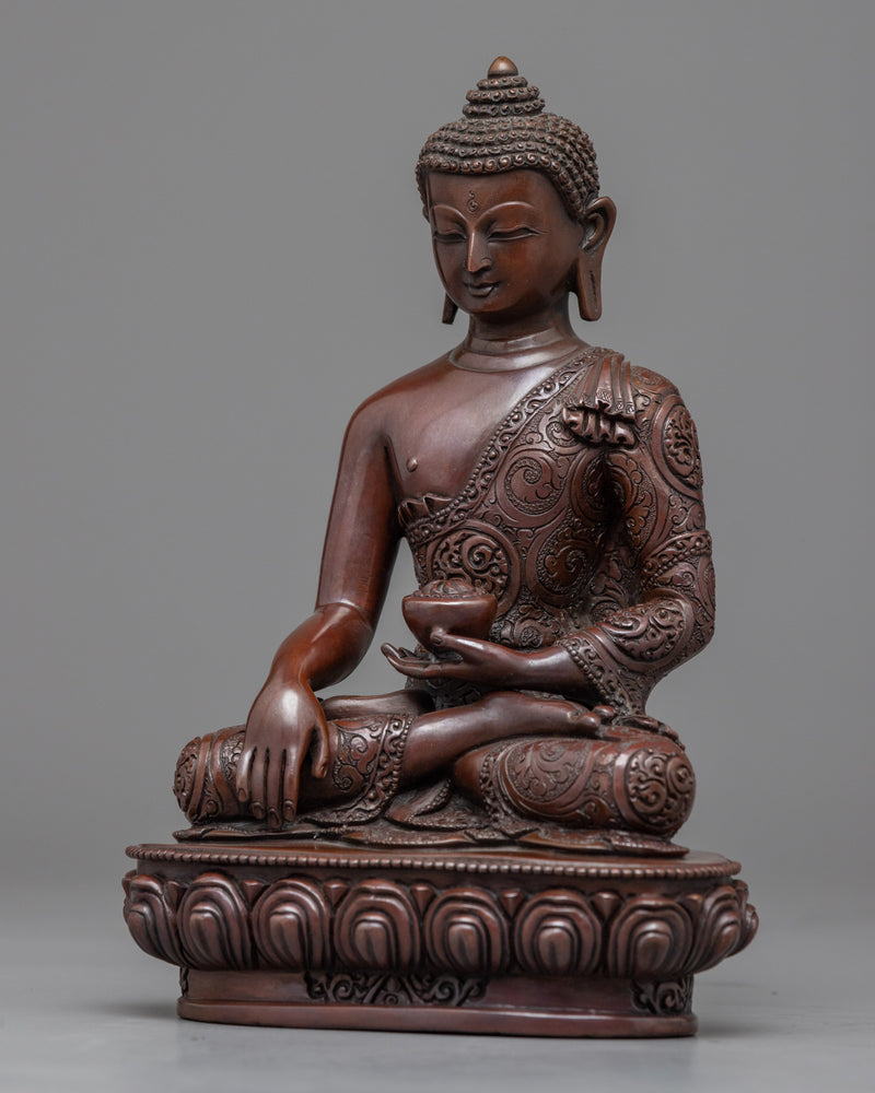 Buddha Shakyamuni Sculpture | Oxidized Copper Buddhist Statue for Ritual and Meditation