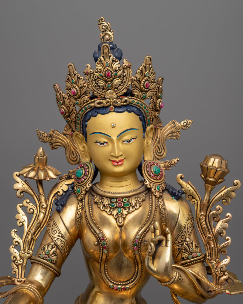 Green Tara Female Bodhisattva Statue | Himalayan Traditional Buddhist Statue