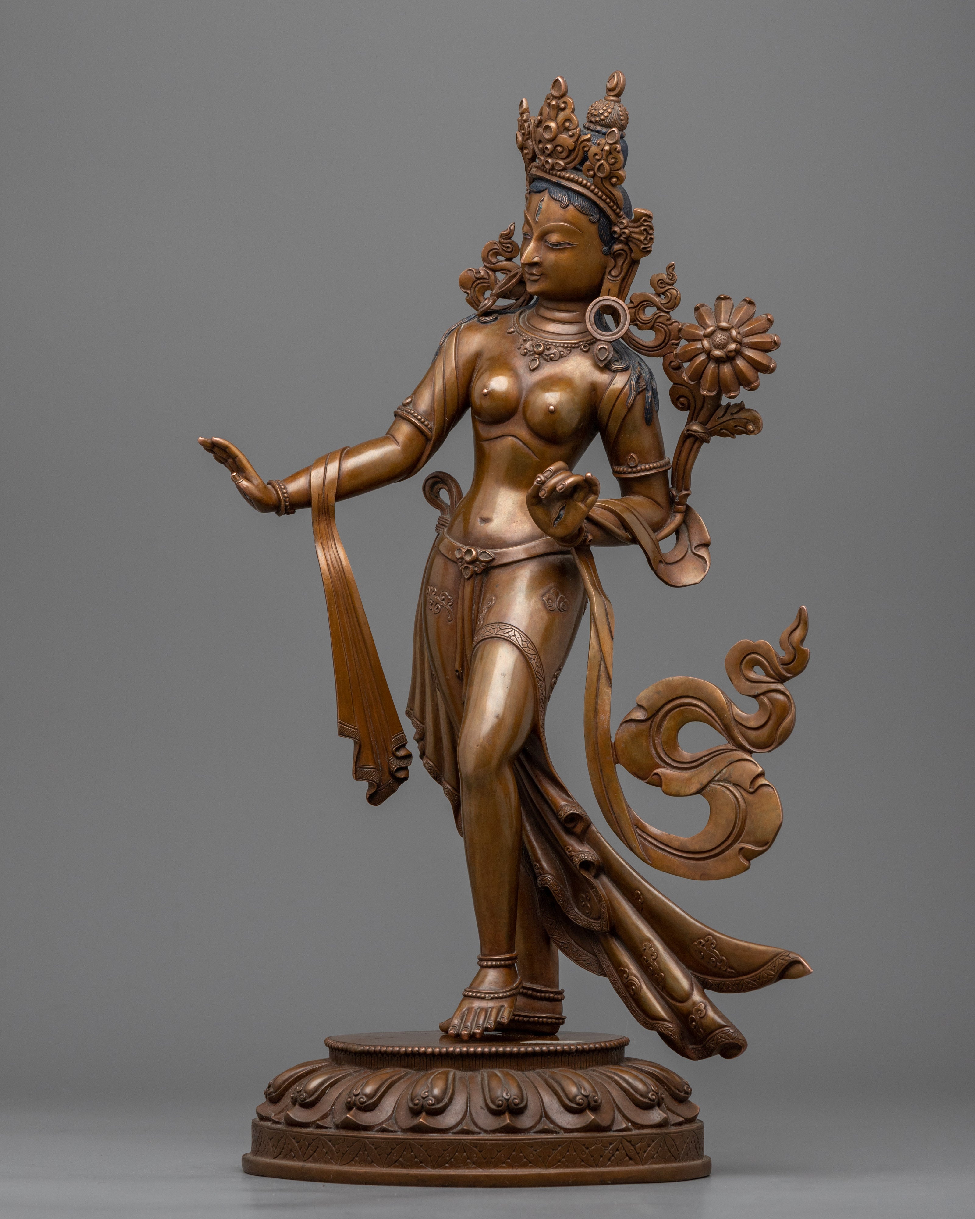 Standing Bodhisattva Statue, White Tara | Gold Gilded Female Bodhisattva Sculpture