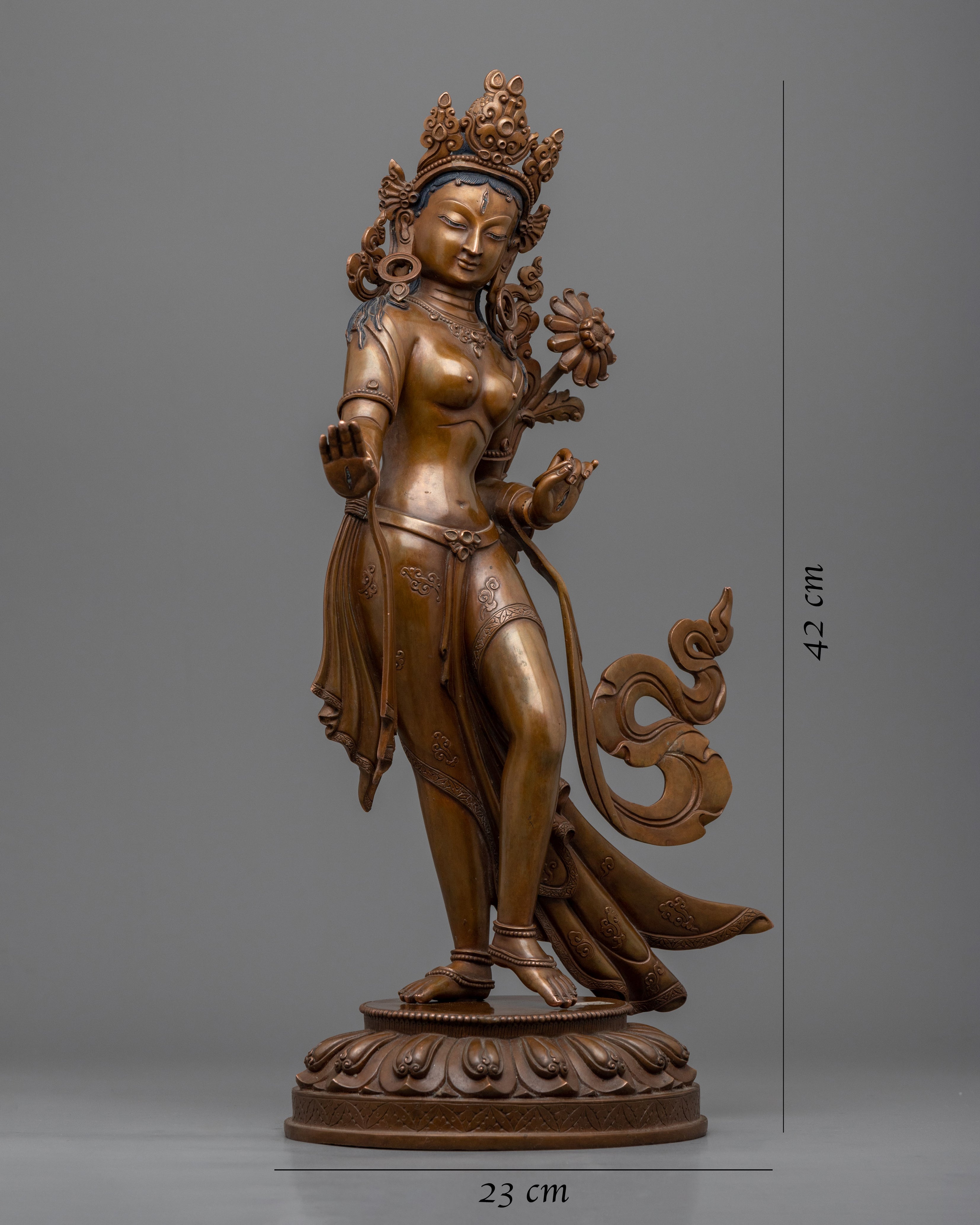 Standing Bodhisattva Statue, White Tara | Gold Gilded Female Bodhisattva Sculpture