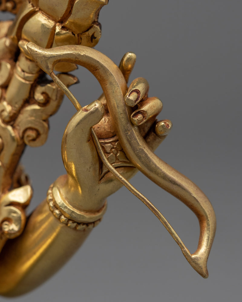 Gold Gilded Red Manjushri Statue | Traditionally Hand Carved Buddhist Statue