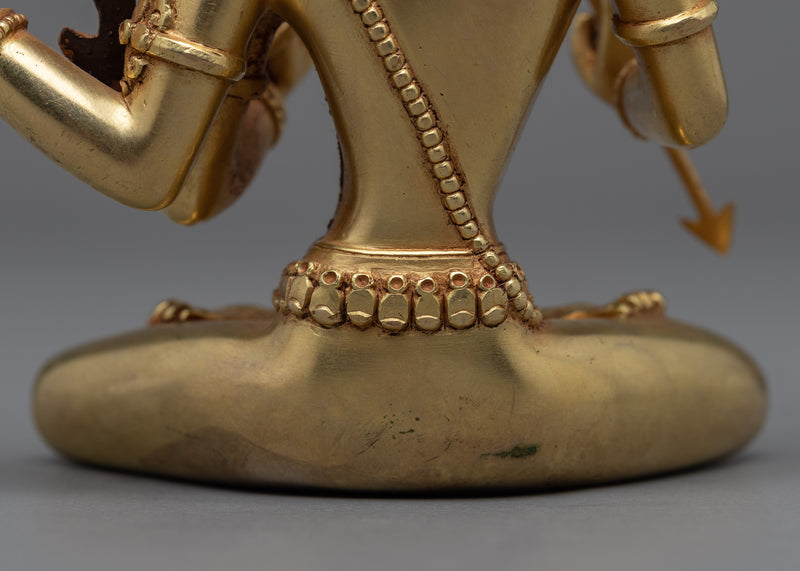 Gold Gilded Red Manjushri Statue | Traditionally Hand Carved Buddhist Statue