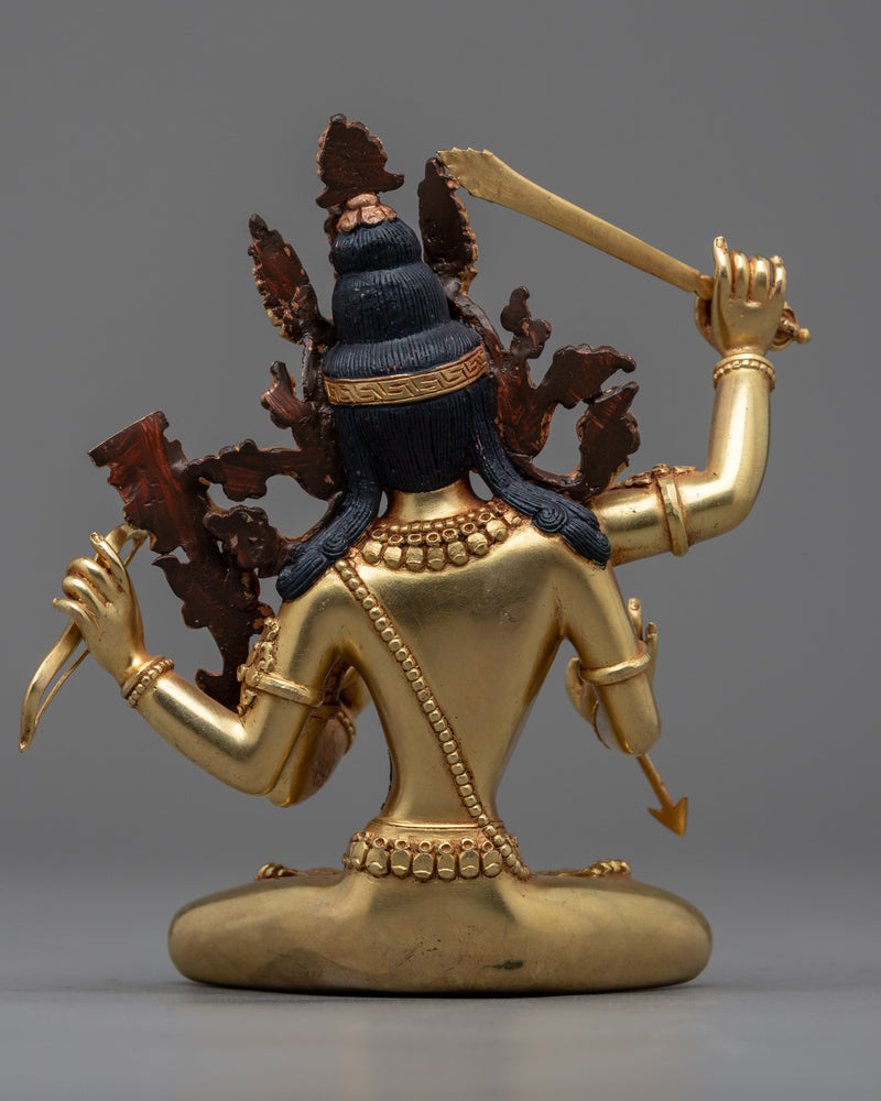 Gold Gilded Red Manjushri Statue | Traditionally Hand Carved Buddhist Statue