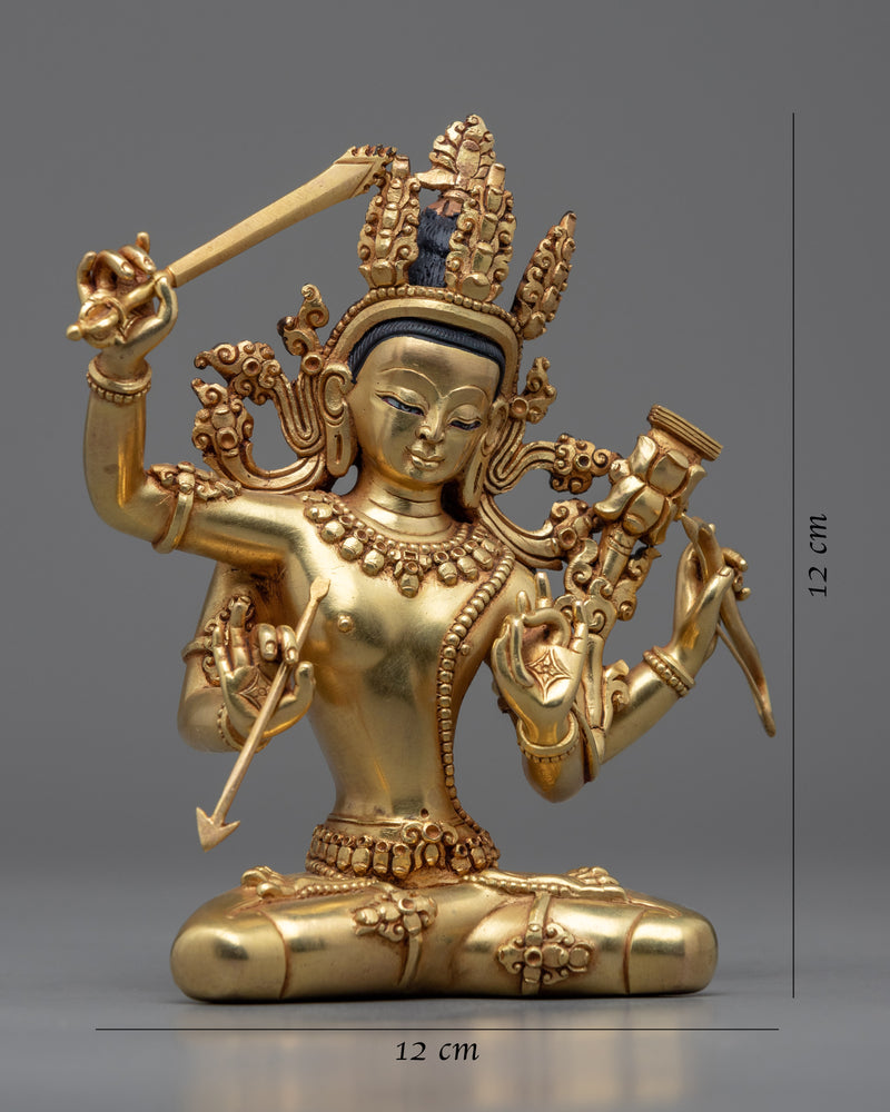 Gold Gilded Red Manjushri Statue | Traditionally Hand Carved Buddhist Statue