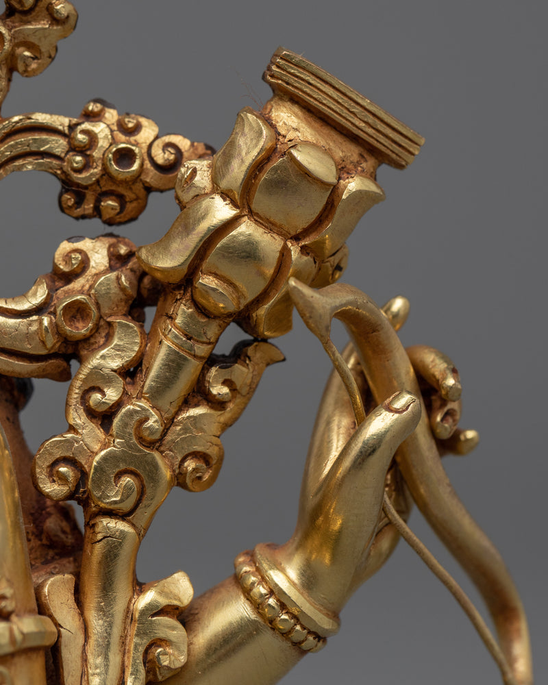 Gold Gilded Red Manjushri Statue | Traditionally Hand Carved Buddhist Statue