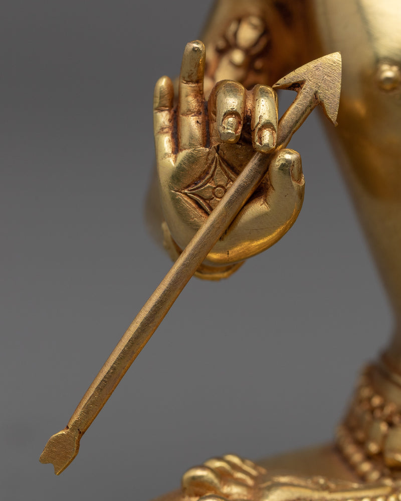 Gold Gilded Red Manjushri Statue | Traditionally Hand Carved Buddhist Statue