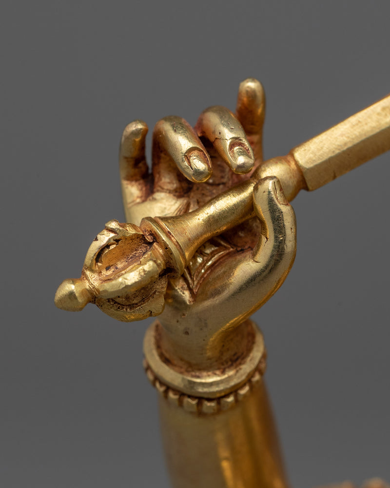 Gold Gilded Red Manjushri Statue | Traditionally Hand Carved Buddhist Statue