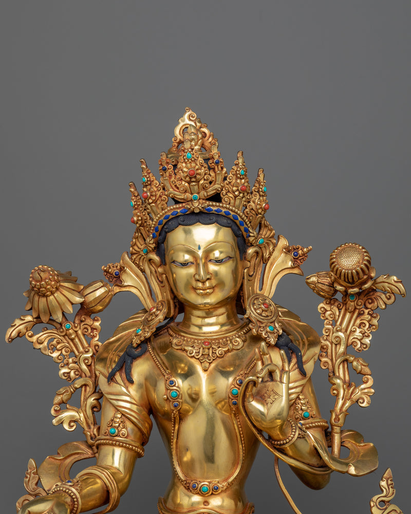 Green Tara Bodhisattva Statue for Prosperity | Female Bodhisattva Sculpture