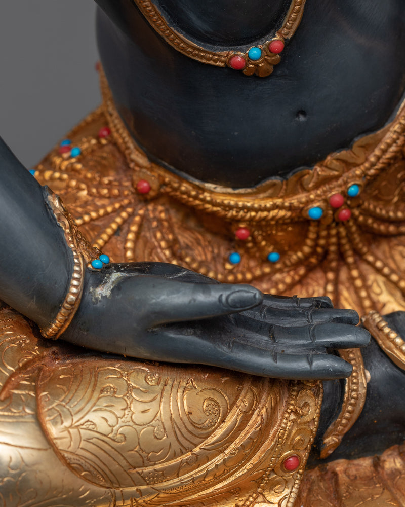 Hand Carved Statue of Chenrezig Gilded in Gold | Traditional Handcrafted Buddhist Art