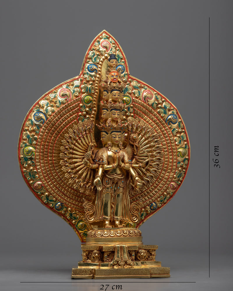 Gold Gilded 1000 Armed Chenrezig Sculpture | Traditional Handcrafted Buddhist Art