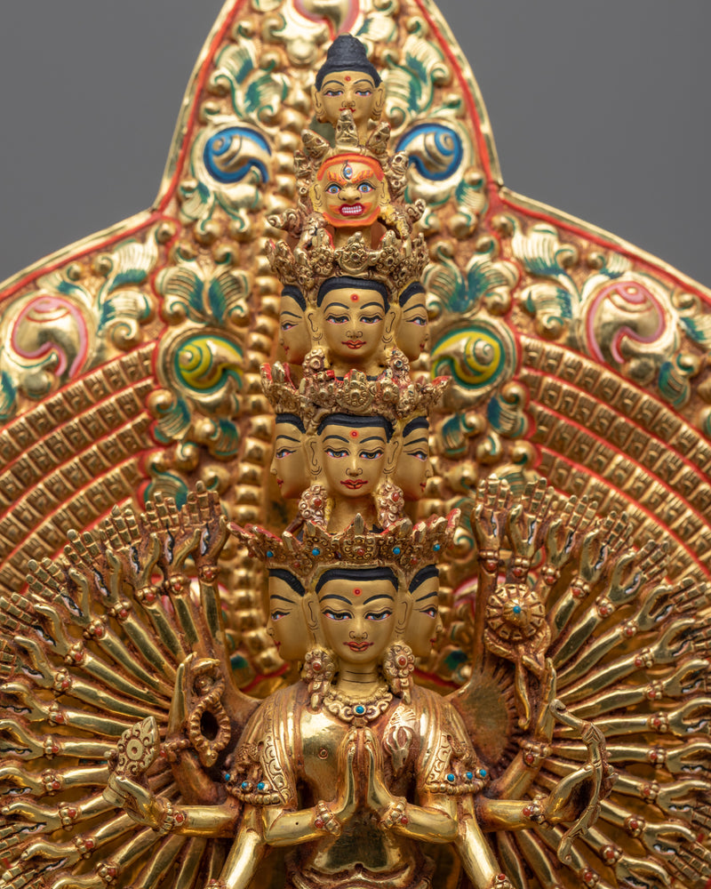 Gold Gilded 1000 Armed Chenrezig Sculpture | Traditional Handcrafted Buddhist Art