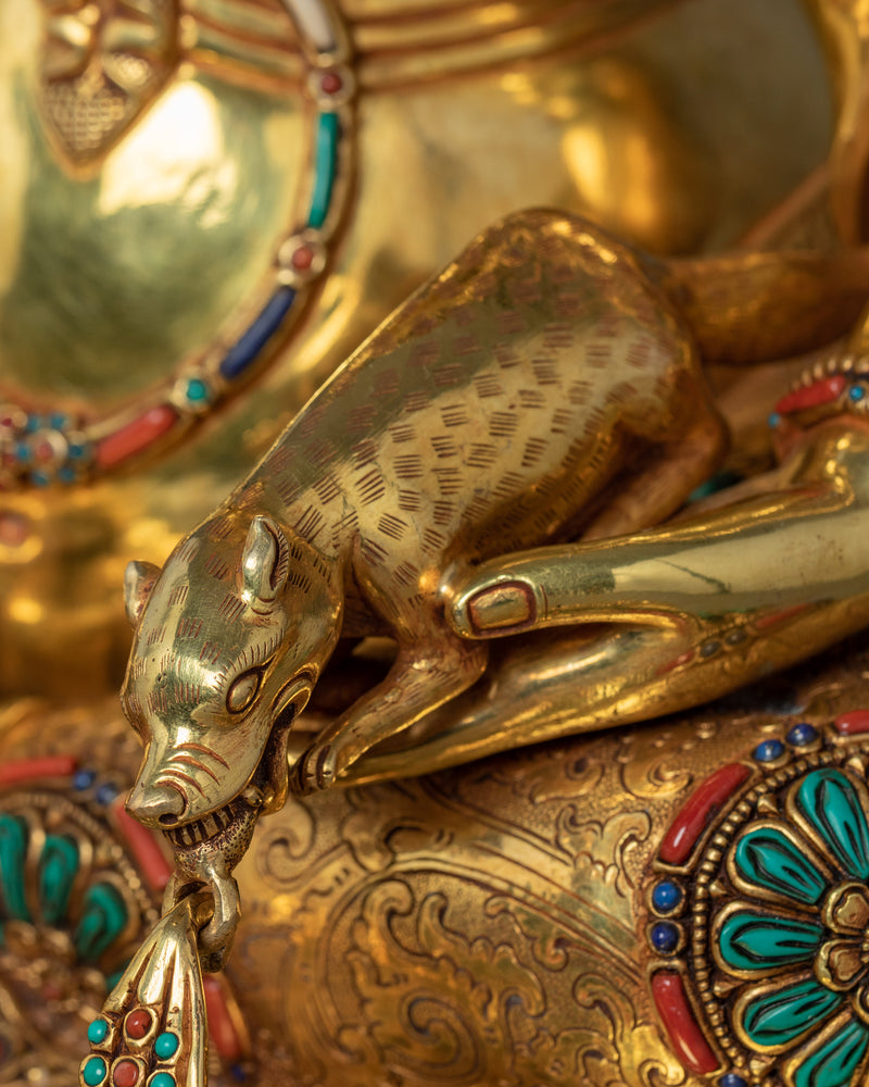 Dzambhala Empowerment Gold Gilded Statue | Buddhist Deity of Wealth Sculpture