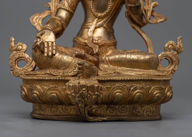 Green Tara Bodhisattva Statue for Meditation and Ritual | Gold Gilded Buddhist Artwork