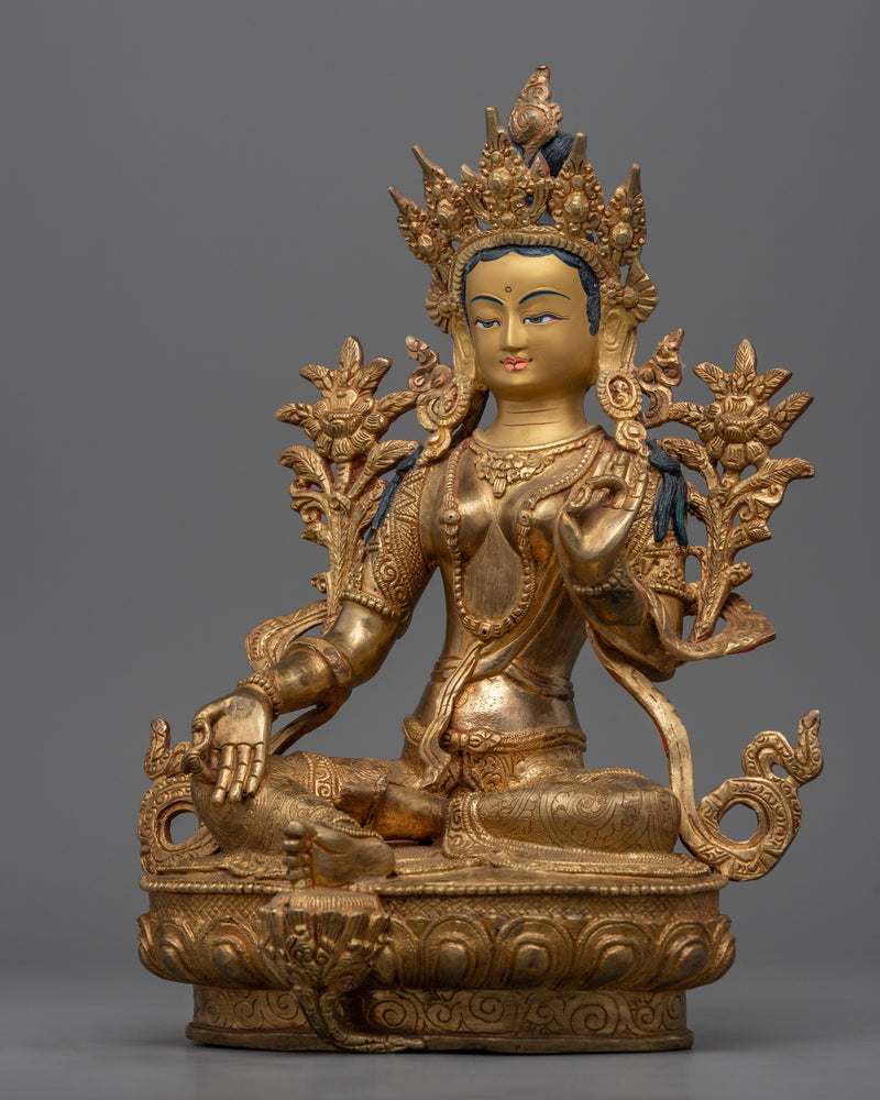 Green Tara Bodhisattva Statue for Meditation and Ritual | Gold Gilded Buddhist Artwork